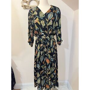 Vintage Adini New York Black Floral Rayon Maxi  Dress M
